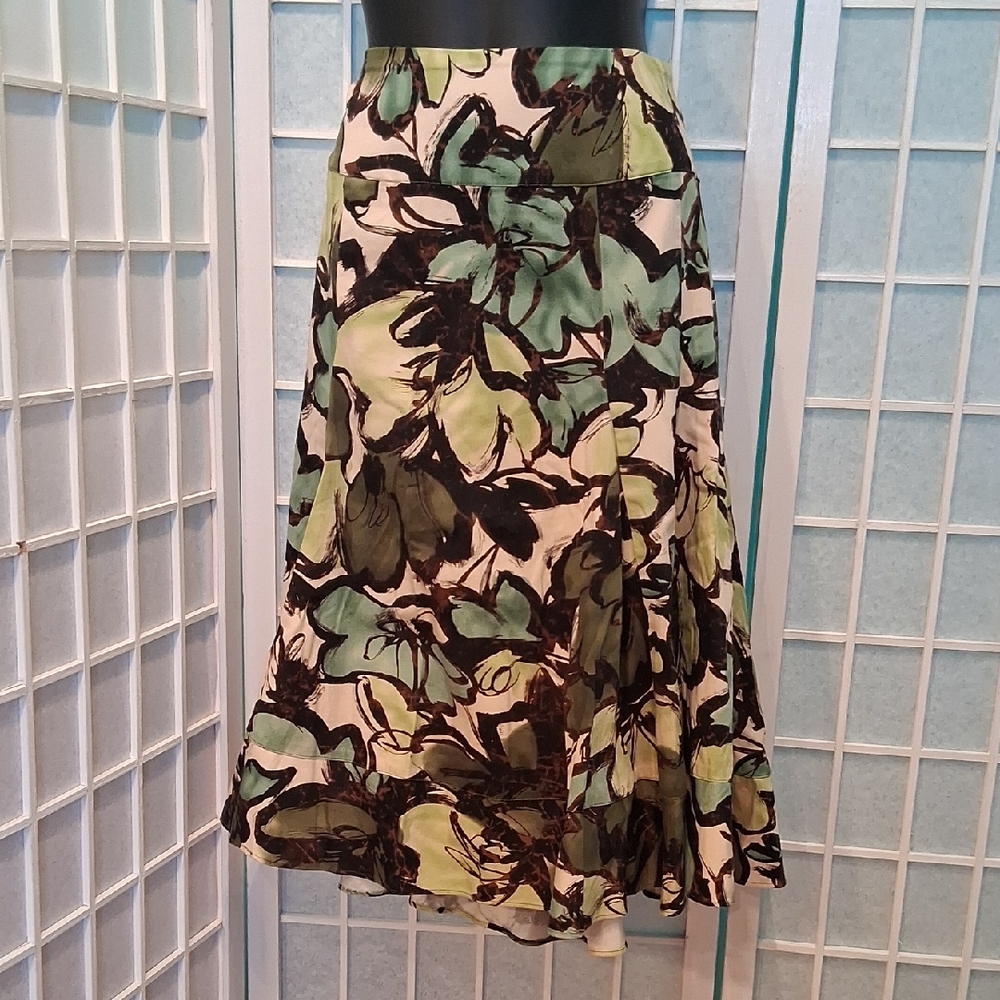 Sunny Taylor Leaf Print Skirt in Green and Black 6748